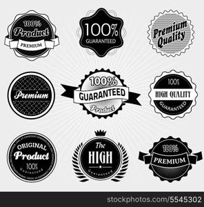 Set of Premium Quality and Guarantee Labels and sticker with retro vintage styled design, vector
