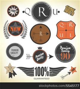 Set of Premium Quality and Guarantee Labels with retro vintage styled design, vector