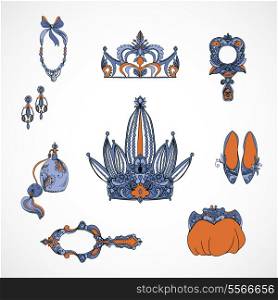 Set of princess accessories vector illustration