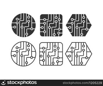 Set of printed circuit Board icons for websites and applications, stickers, stickers and logos. Isolated on a white background. Simple design.