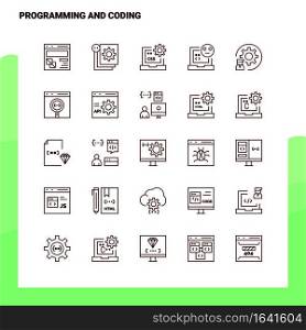Set of Programming And Coding Line Icon set 25 Icons. Vector Minimalism Style Design Black Icons Set. Linear pictogram pack.