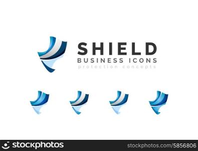 Set of protection shield logo concepts. Set of protection shield logo concepts. Color flowing wave design icons on white