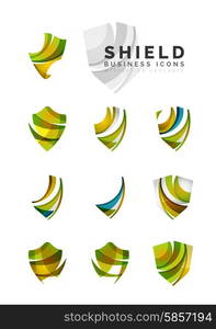 Set of protection shield logo concepts. Set of protection shield logo concepts. Color flowing wave design icons on white