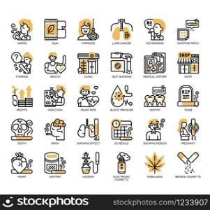 Set of quit smoking thin line and pixel perfect icons for any web and app project.