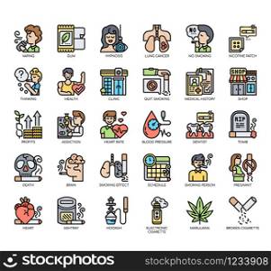 Set of quit smoking thin line and pixel perfect icons for any web and app project.