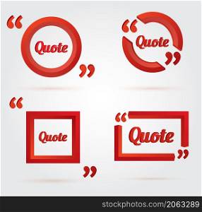 Set of Quote template with 3d red form. Quote bubble. Empty template. Vector illustration
