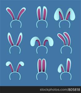 Set of rabbit ears. Easter masks in cartoon style. Bunny and rabbit ear for easter holiday. Vector illustration. Set of rabbit ears. Easter masks in cartoon style