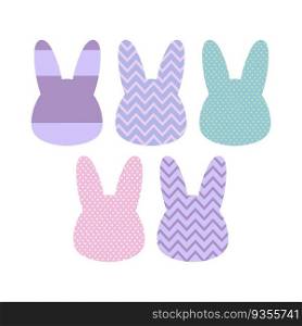 Set of rabbit heads with different patterns. Bunny head outline. Vector illustration