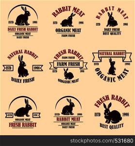 Set of rabbit meat labels. Design elements for logo, label, sign, badge, poster. Vector image