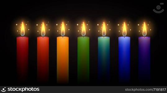 Set of rainbow candles. Vector element. Burning candle. Rainbow. Set of rainbow candles. Vector element. Burning candle.