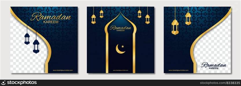 Set of ramadan square banner template design with a place for photos. Suitable for social media post, instagram and web internet ads. Vector illustration
