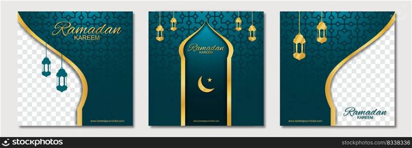 Set of ramadan square banner template design with a place for photos. Suitable for social media post, instagram and web internet ads. Vector illustration