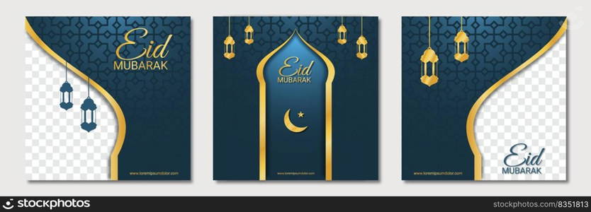 Set of ramadan square banner template design with a place for photos. Suitable for social media post, instagram and web internet ads. Vector illustration