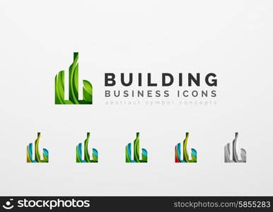 Set of real estate or building logo business icons. Set of real estate or building logo business icons. Created with overlapping colorful abstract waves and swirl shapes