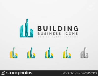 Set of real estate or building logo business icons. Set of real estate or building logo business icons. Created with overlapping colorful abstract waves and swirl shapes