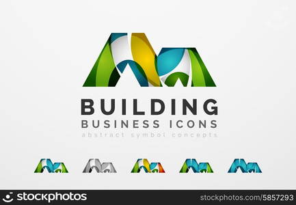 Set of real estate or building logo business icons. Set of real estate or building logo business icons. Created with overlapping colorful abstract waves and swirl shapes