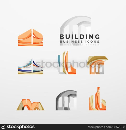 Set of real estate or building logo business icons. Set of real estate or building logo business icons. Created with overlapping colorful abstract waves and swirl shapes