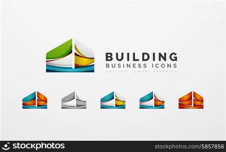 Set of real estate or building logo business icons. Set of real estate or building logo business icons. Created with overlapping colorful abstract waves and swirl shapes