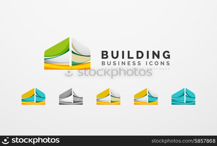 Set of real estate or building logo business icons. Set of real estate or building logo business icons. Created with overlapping colorful abstract waves and swirl shapes