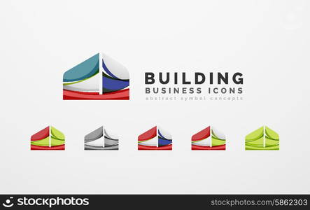 Set of real estate or building logo business icons. Set of real estate or building logo business icons. Created with overlapping colorful abstract waves and swirl shapes