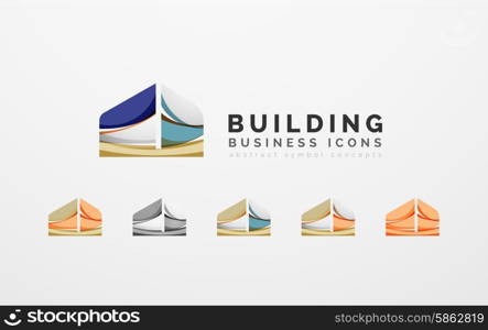 Set of real estate or building logo business icons. Set of real estate or building logo business icons. Created with overlapping colorful abstract waves and swirl shapes