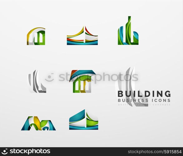 Set of real estate or building logo business icons. Set of real estate or building logo business icons. Created with overlapping colorful abstract waves and swirl shapes