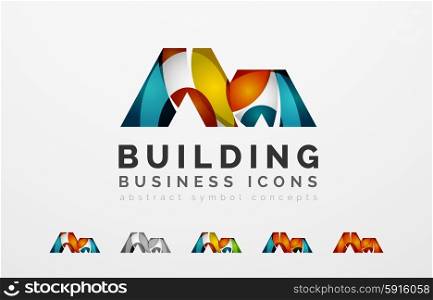 Set of real estate or building logo business icons. Set of real estate or building logo business icons. Created with overlapping colorful abstract waves and swirl shapes