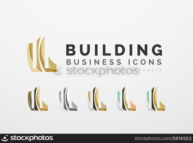 Set of real estate or building logo business icons. Set of real estate or building logo business icons. Created with overlapping colorful abstract waves and swirl shapes