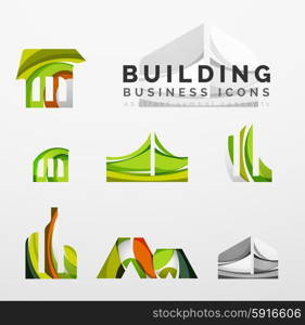 Set of real estate or building logo business icons. Set of real estate or building logo business icons. Created with overlapping colorful abstract waves and swirl shapes