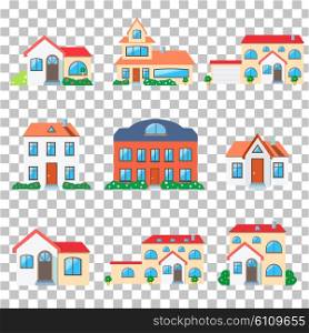 Set of real estate. Small house. House icon. Isolated house. Home house in flat design style. Colorful residential houses. Home, building, house exterior, real estate, family house, modern house