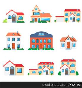 Set of real estate. Small house. House icon. Isolated house. Home house in flat design style. Colorful residential houses. Home, building, house exterior, real estate, family house, modern house