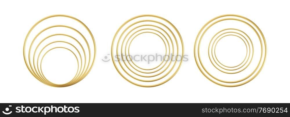 Set of Realistic 3d golden round frame isolated on white background. Luxury gold decorative element. Vector illustration EPS10. Set of Realistic 3d golden round frame isolated on white background. Luxury gold decorative element. Vector illustration