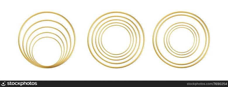 Set of Realistic 3d golden round frame isolated on white background. Luxury gold decorative element. Vector illustration EPS10. Set of Realistic 3d golden round frame isolated on white background. Luxury gold decorative element. Vector illustration
