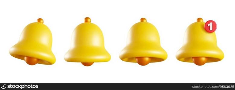 Set of realistic 3D notification bell isolated on white background. Message, alert and call symbol. Vector illustration.