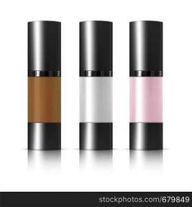 Set of realistic 3d package of cosmetics for cream, whey, foundation, BB. Tube with dispenser