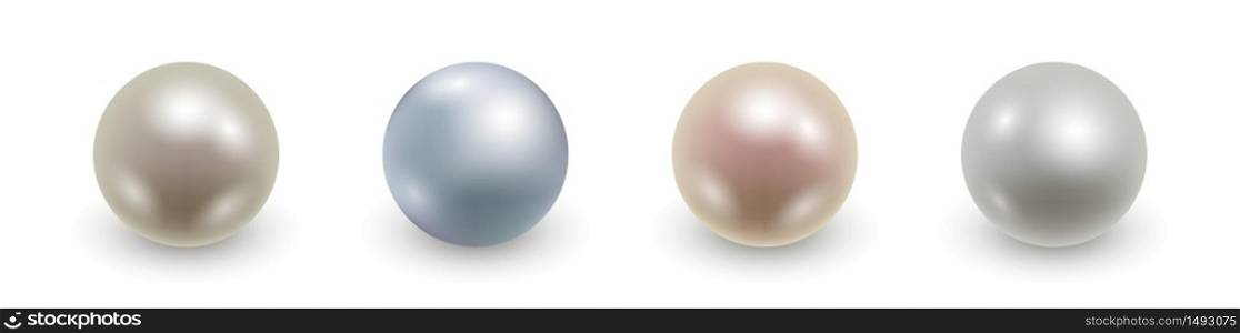 Set of realistic 3d pearls isolated. Vector illustration
