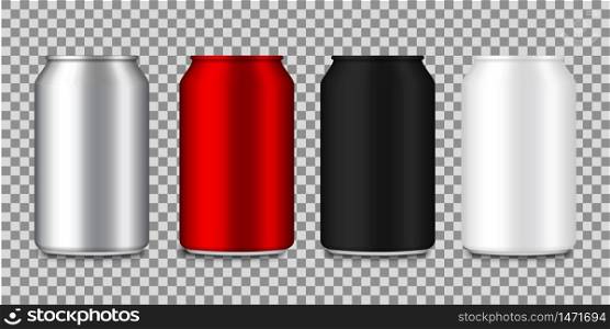 Set of realistic aluminium cans for soda, beer, juice, cola. Metal or steel packaging for beverage. Color bottles. Silver, red, container for drinks. Blank aluminum canisters. vector illustration. Set of realistic aluminium cans for soda, beer, juice, cola. Metal or steel packaging for beverage. Color bottles. Silver, red, container for drinks. Blank aluminum canisters. vector illustration.
