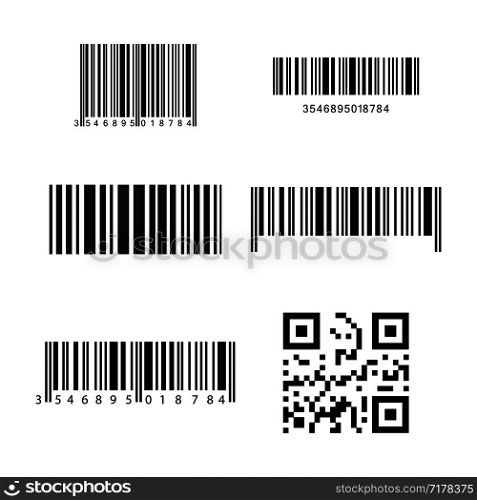 Set of realistic barcode icons isolated on gray background. Bar code icons. Eps10. Set of realistic barcode icons isolated on gray background. Bar code icons