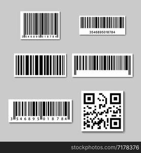 Set of realistic Barcode sticker. Bar code sticker icons. Eps10. Set of realistic Barcode sticker. Bar code sticker icons