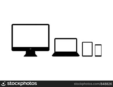 Set of realistic Computer, Laptop, Tablet and mobile phone. Modern flat screen computer monitor