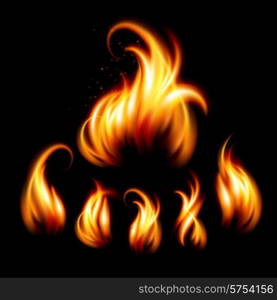 Set of realistic fire. Vector illustration EPS 10. Set of realistic fire. Vector illustration