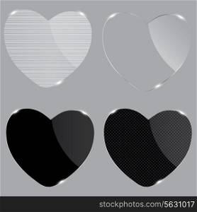 Set of realistic glass hearts. Vector illustration.
