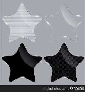 Set of realistic glass stars. Vector illustration.