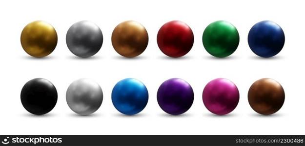 Set of realistic metal balls realistic 3d vector illustration