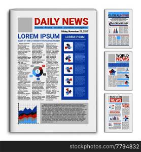 Set of realistic mockup newspapers with global and business news on front page isolated vector illustration. Realistic Mockup Newspapers Set