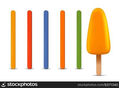 Set of realistic popsicle sticks. Banana ice cream 3D. Vector illustration, summer season. Vector illustration, summer season. Vector, summer season. Set of realistic popsicle sticks. Banana ice cream 3D. Vector illustration, summer season.