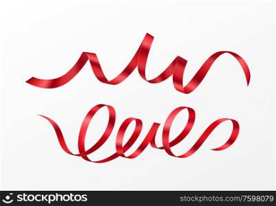 Set of realistic red silk ribbons isolated on white background. Vector illustration EPS10. Set of realistic red silk ribbons isolated on white background. Vector illustration