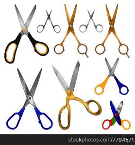 Set of realistic scissors images on blank background with different kinds of scissors for various purposes vector illustration. Realistic Scissor Family Collection