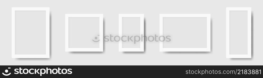 Set of realistic white photo frames with shadow. Mockup of frames for pictures and photos. Vector. Set of realistic white photo frames with shadow. Mockup of frames for pictures and photos. Vector illustration