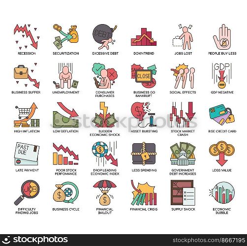 Set of Recession thin line icons for any web and app project.